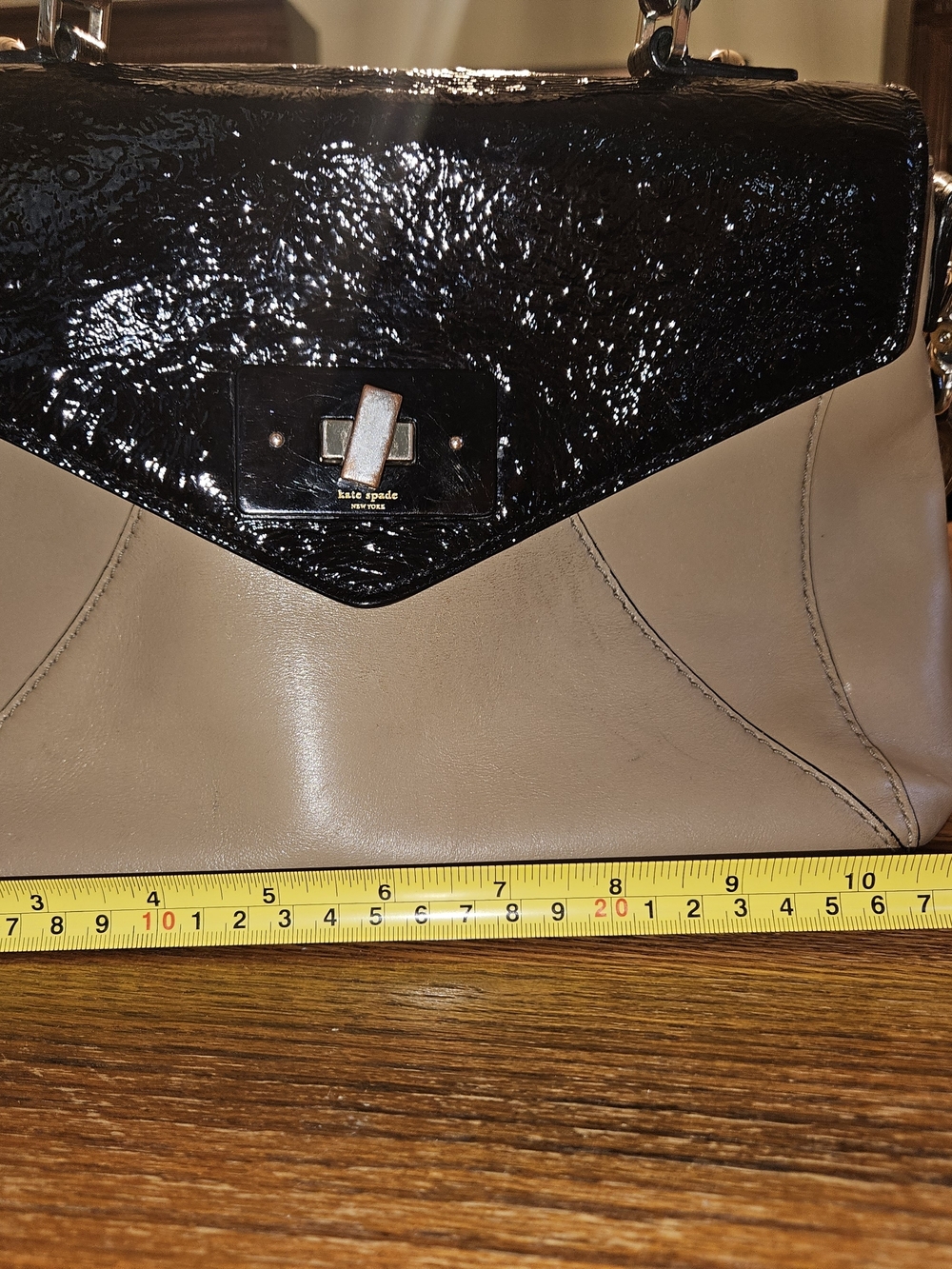 kate spade Two-Tone Black Patent and Beige Satchel - Picture 15 of 16